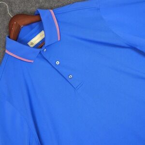Donald Ross Mens Large Blue Short Sleeve Golf Polo Shirt Pink Tipping Trim